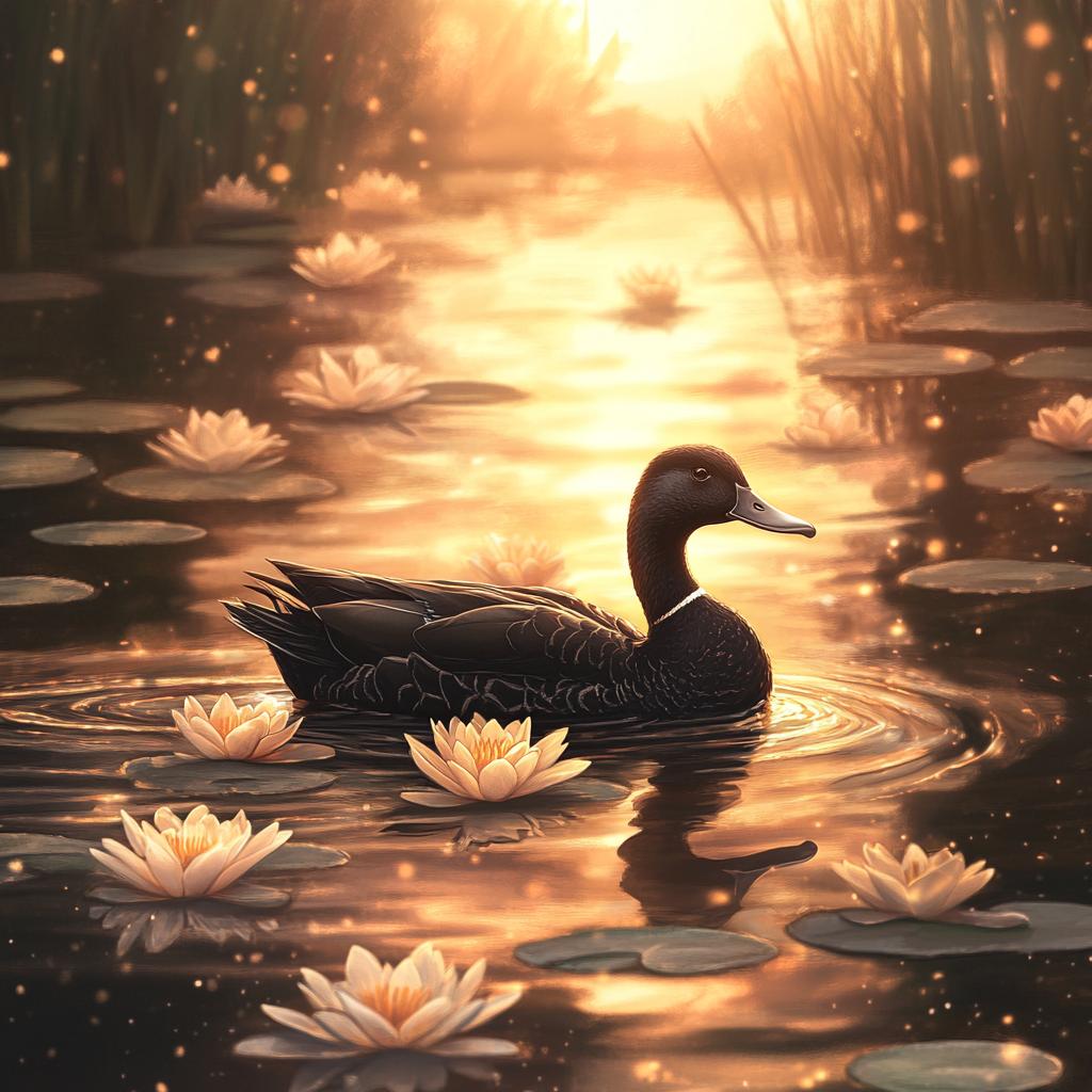 Cayuga Duck Swimming at Sunrise