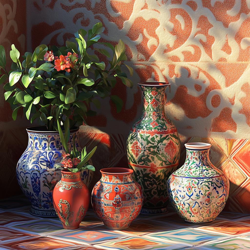 Mediterranean Vases with Flowers