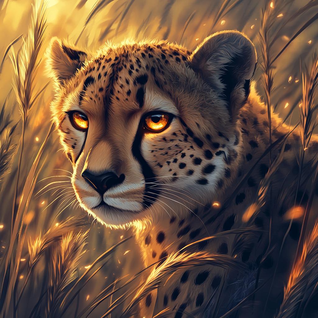 Cheetah Portrait in Grass at Sunrise