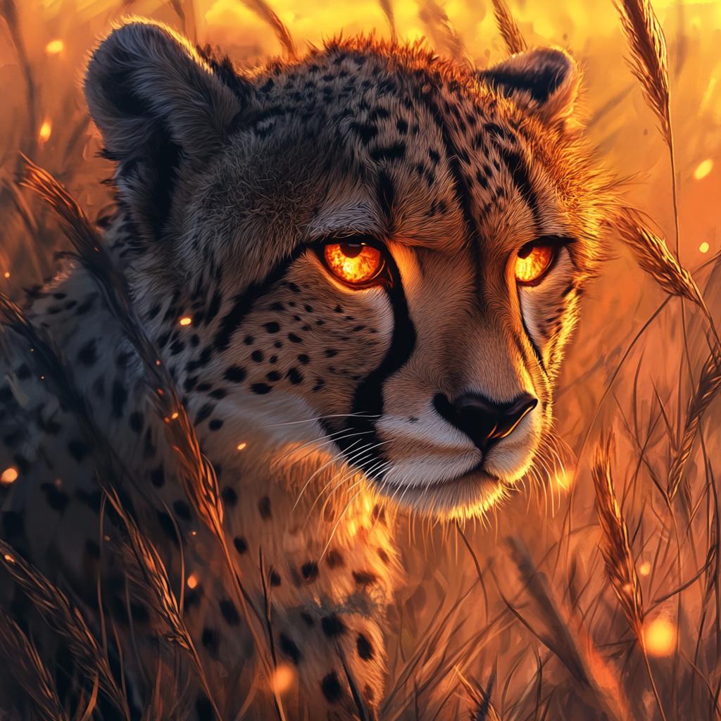Cheetah Portrait in Grass at Sunset