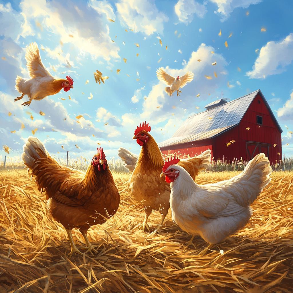 Chickens Walking at Farmyard