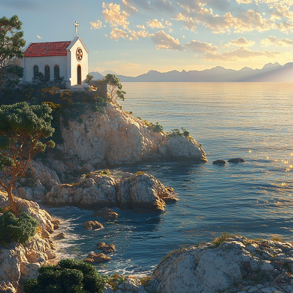 Seaside Church During Sunset