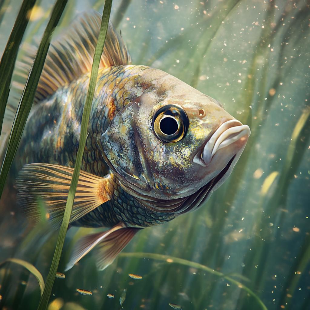 Grey Cichlid Swimming in Seagrass