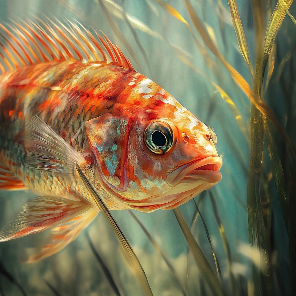 Orange Cichlid Swimming in Seagrass