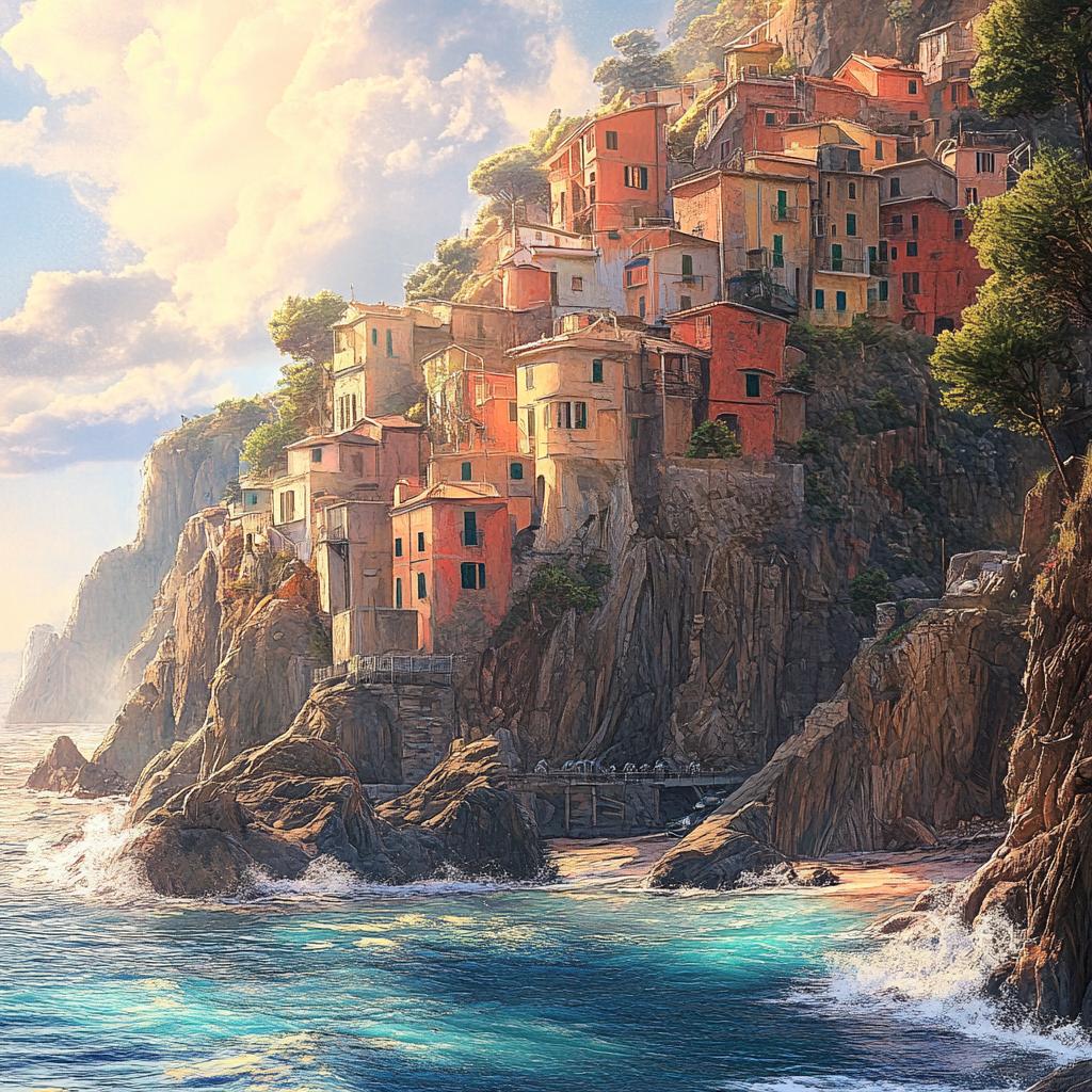 Cinque Terre City View from Sea