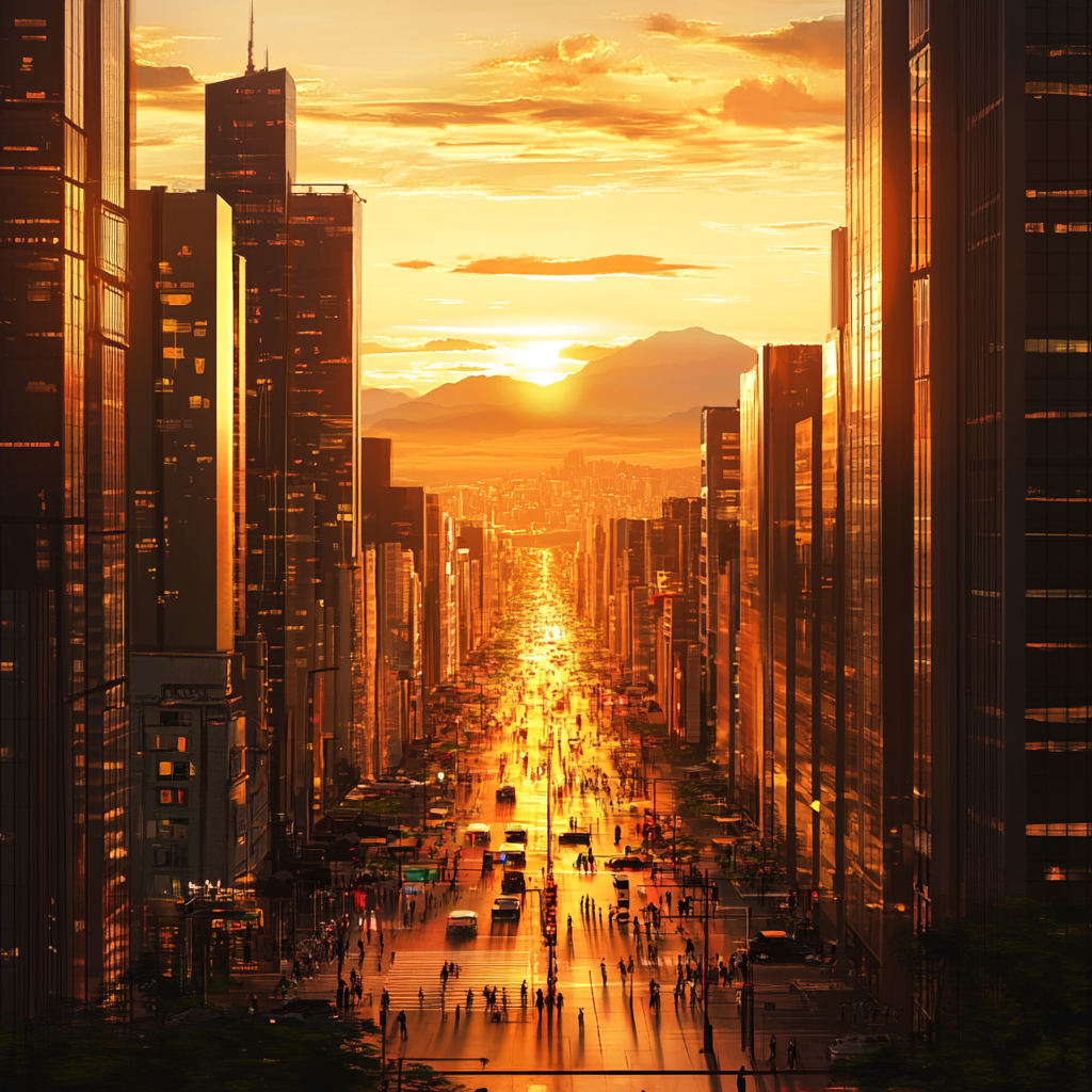 Urban Sunset with Tall Skyscrapers