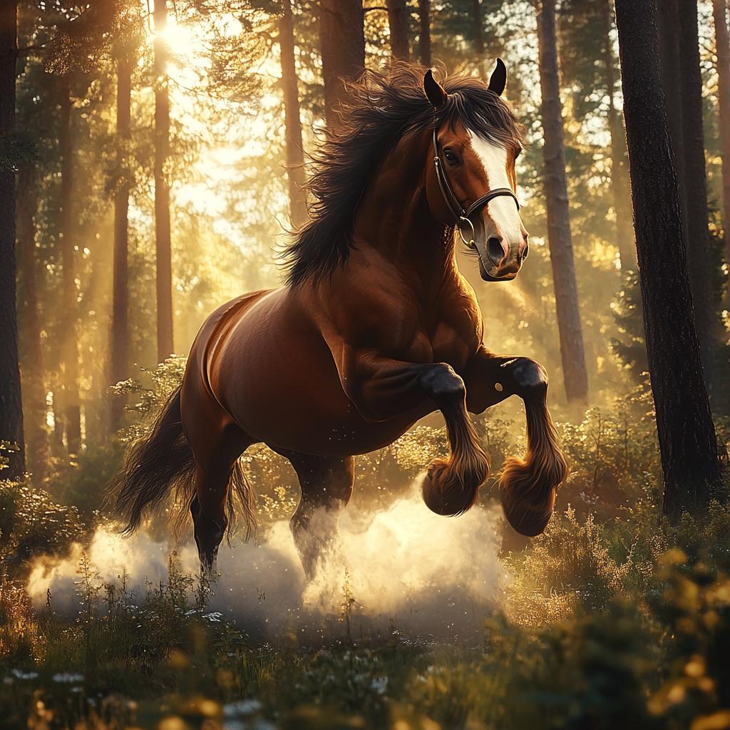 Clydesdale Running Through Forest
