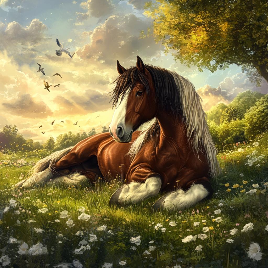 Clydesdale Laying in Meadow Grass