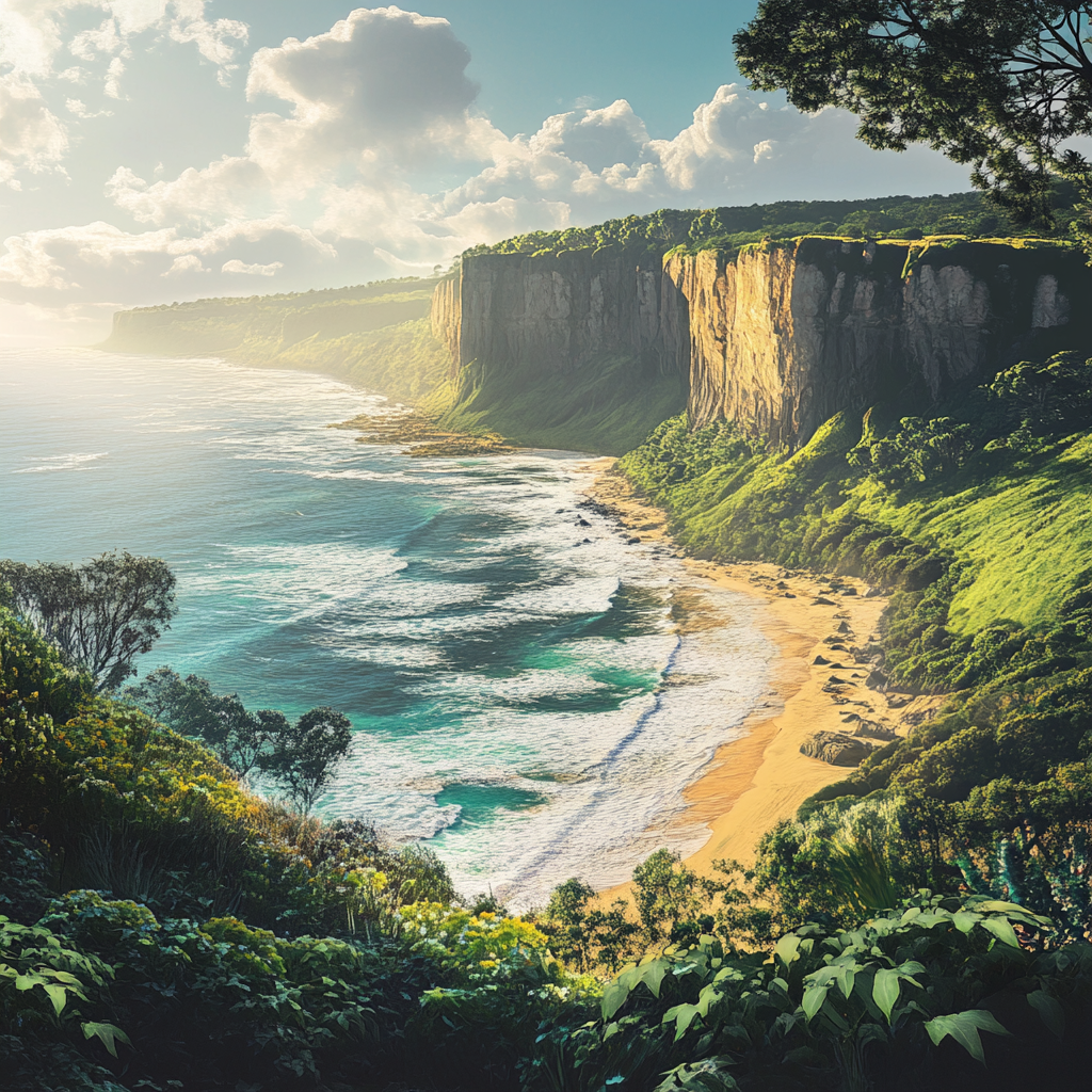 Coastal Cliffs with Forest and Beach