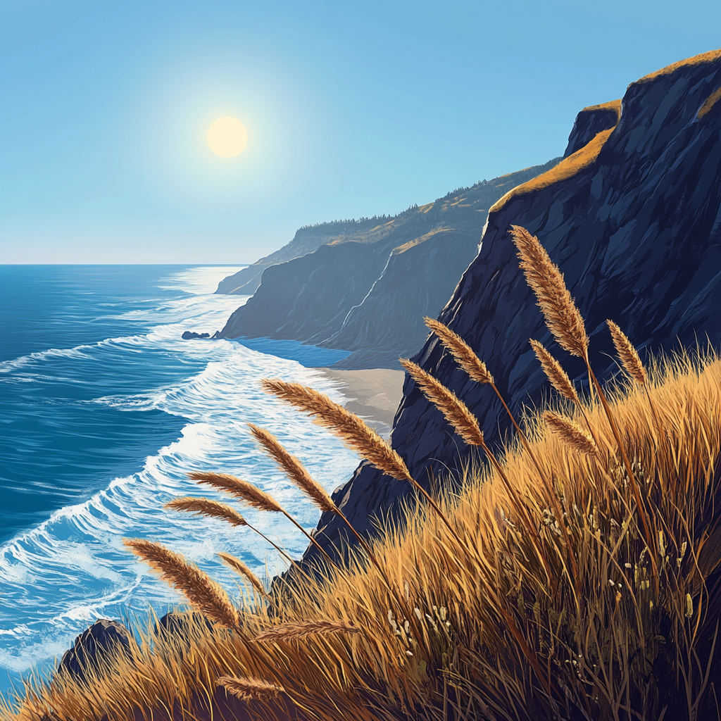 Coastal Cliffs with Grass in Foreground