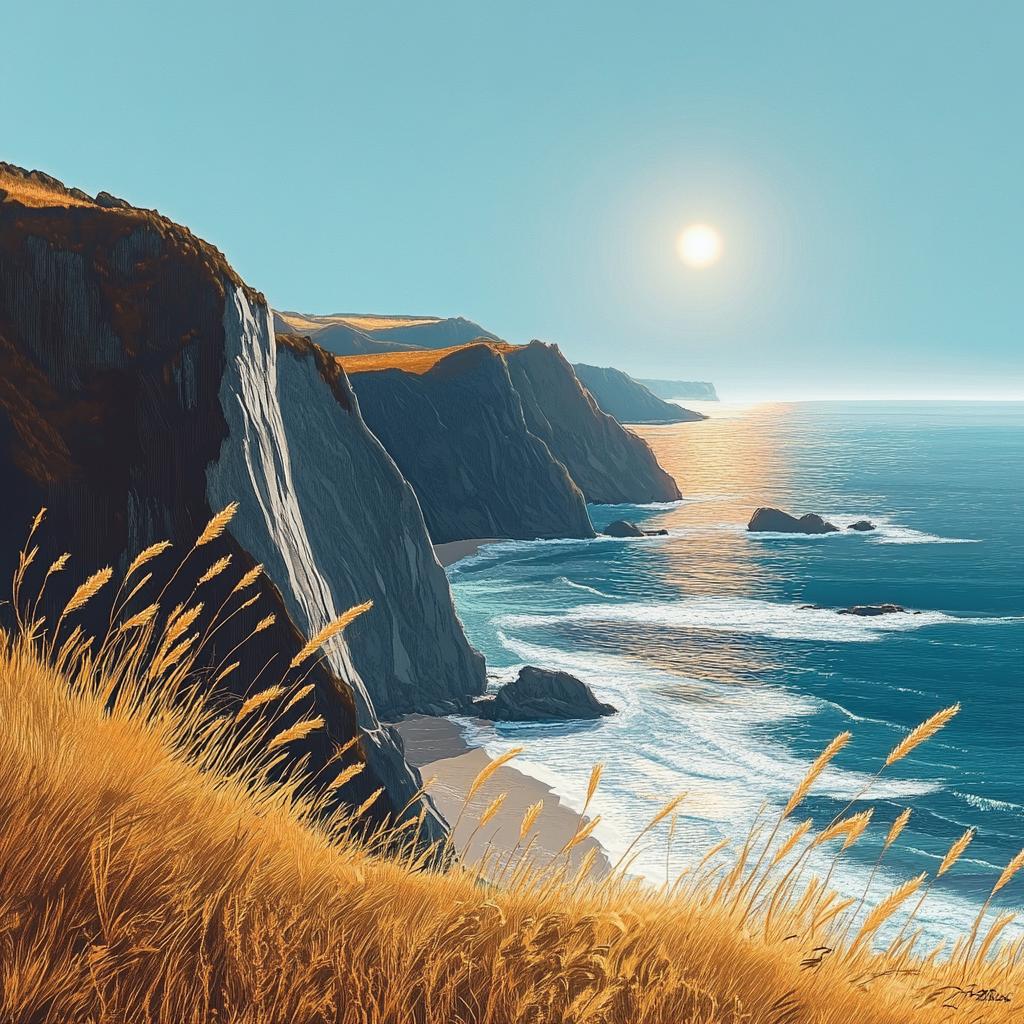 Clifftop View with Grass Stalks
