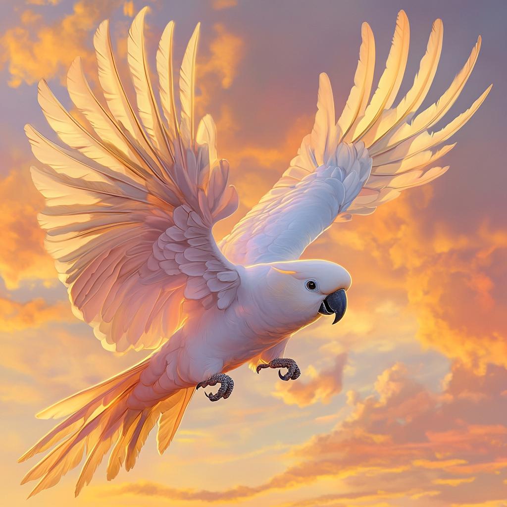 Cockatoo Flying Across Sunset Sky
