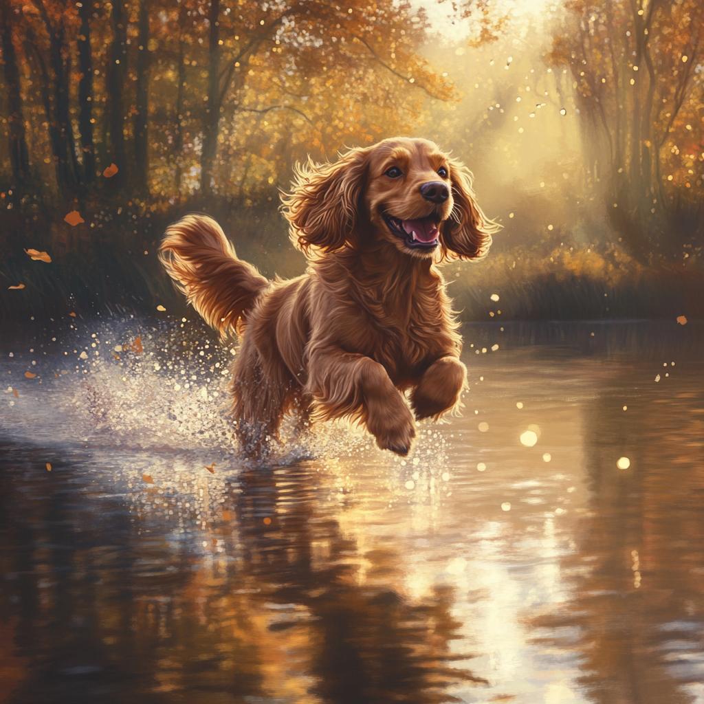 Cocker Spaniel Running Through River