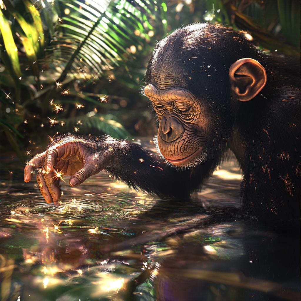 Chimpanzee Testing Water in River