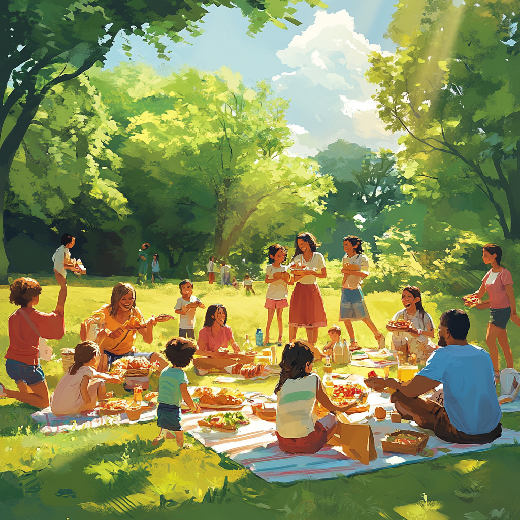 Families Picnicking in Park