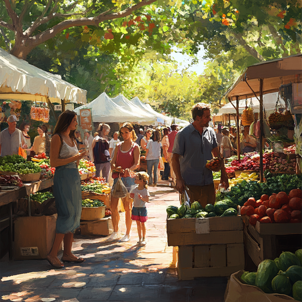 People Strolling in Fruit Market