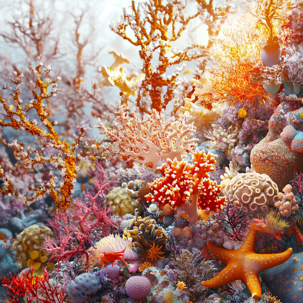 Colorful Coral Reef with Starfish