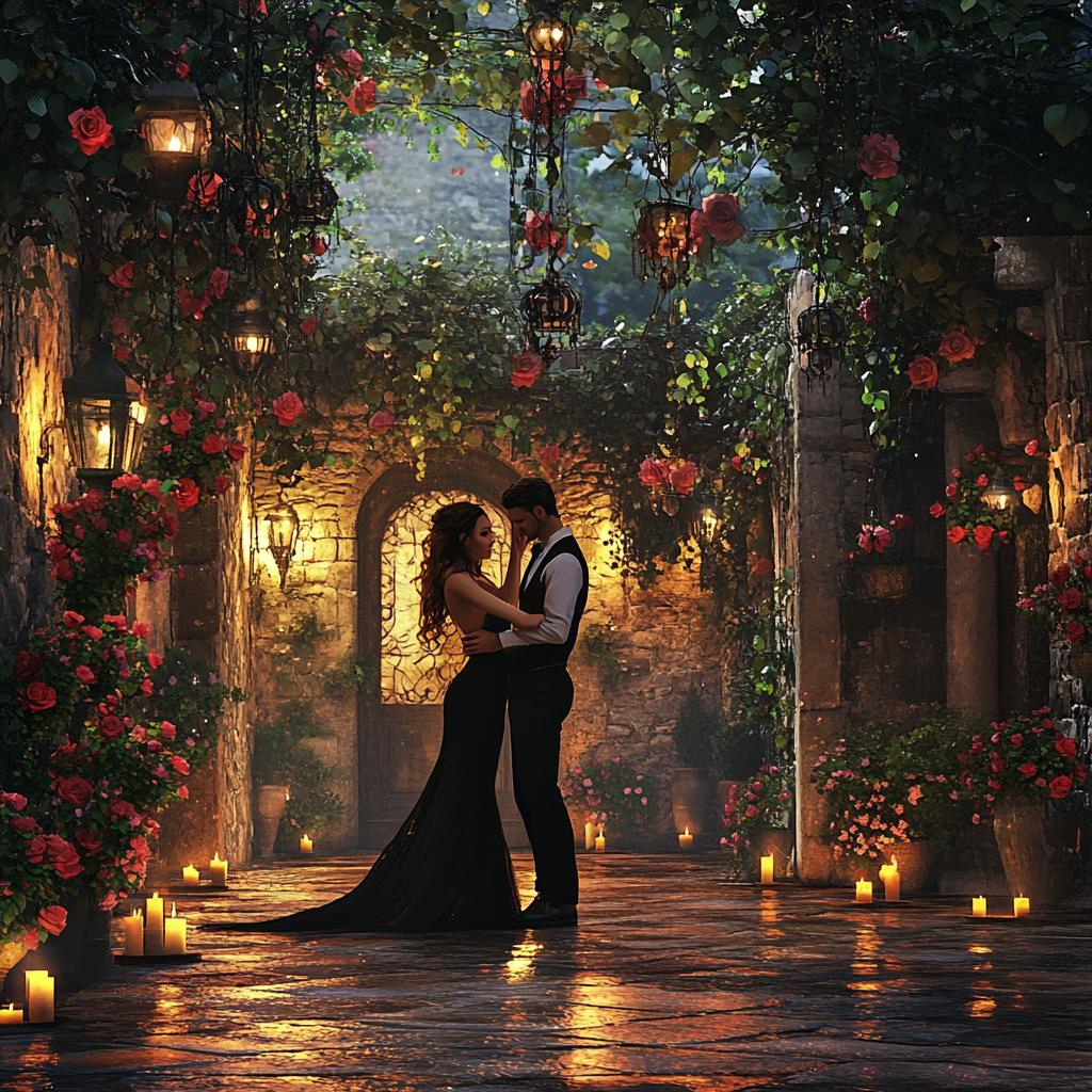 Romantic Couple Dancing Among Candles in France
