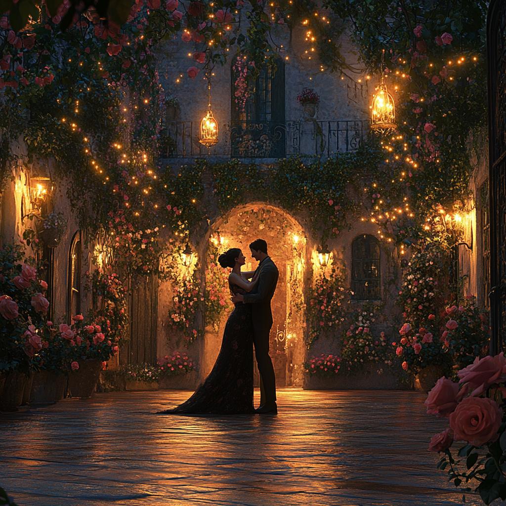 Lovers Dancing in French Candlelit Courtyard