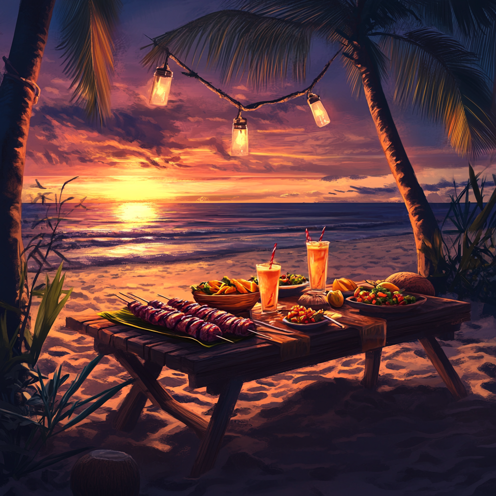 Beach Barbecue Still Life at Sunset