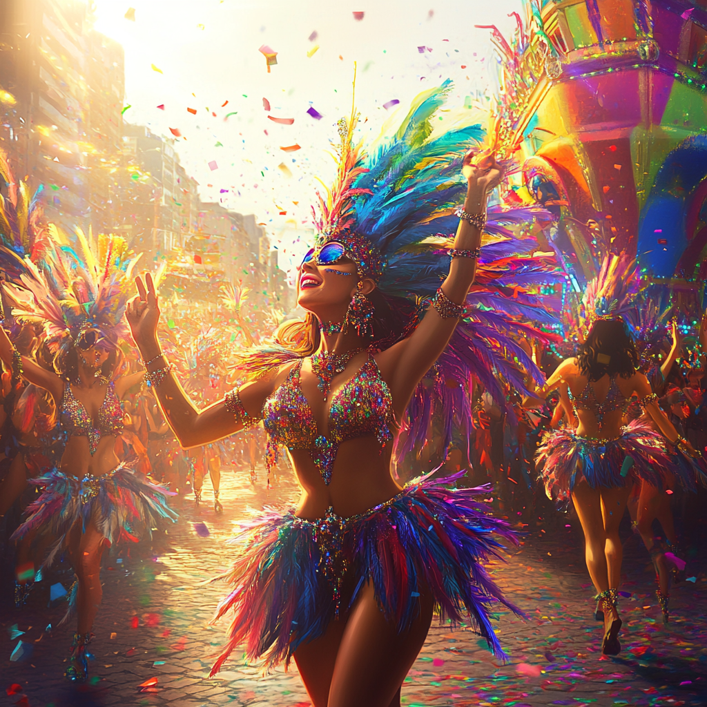 Brazilian Carnival Parade with Dancers and Floats