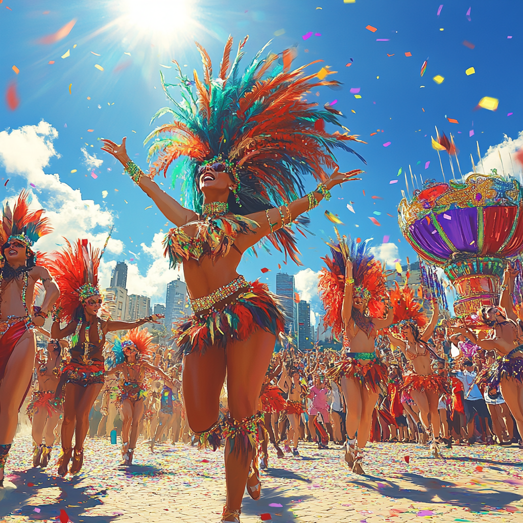 Rio Carnival with Glittering Costumes and Confetti