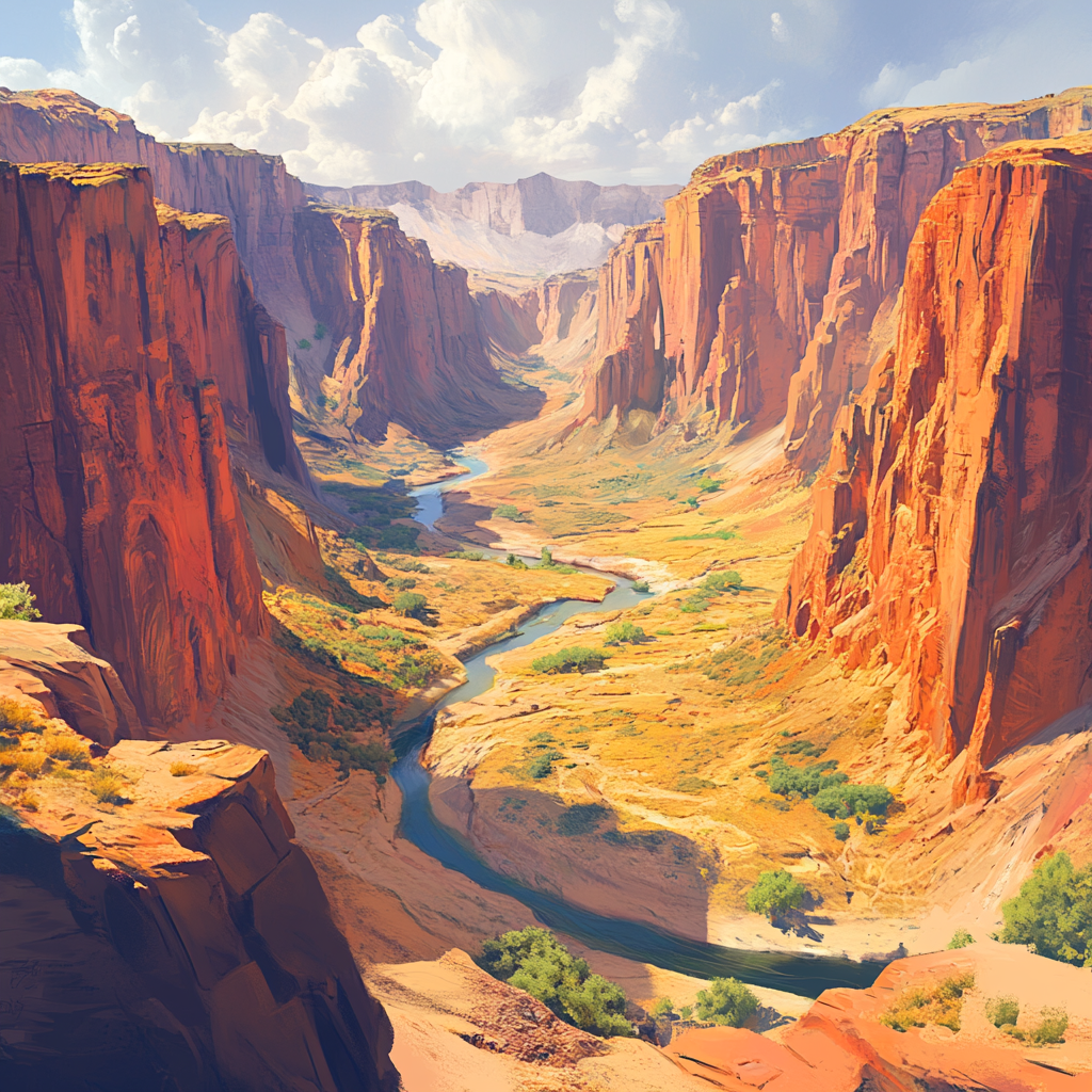 Canyon River Passing Between Desert Cliffs
