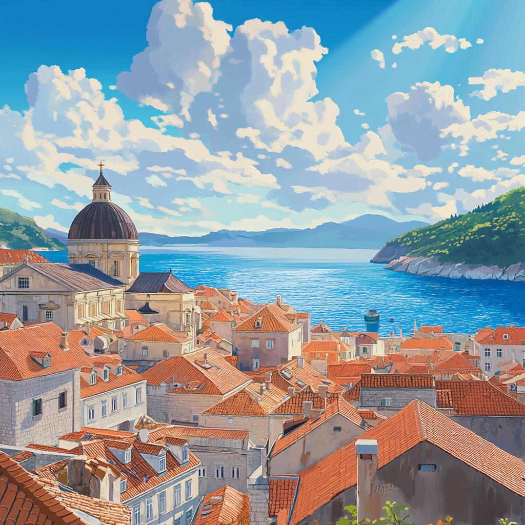 Dubrovnik City View with Sea and Mountains
