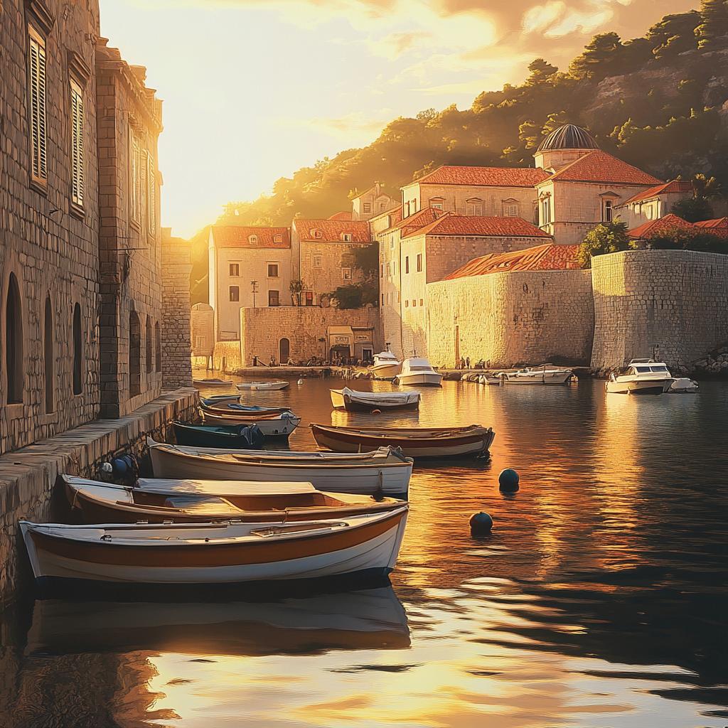 Boats and Houses Along River in Dubrovnik