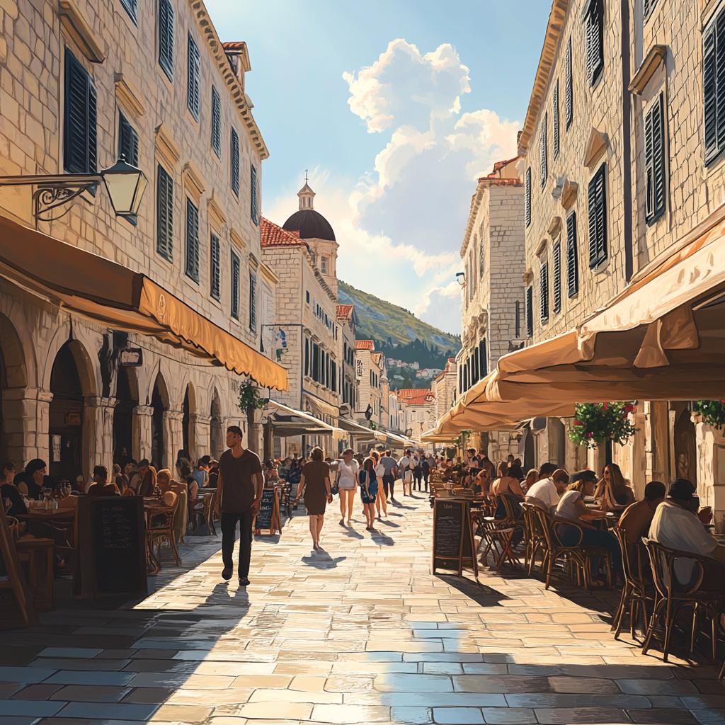 Street Scene in Dubrovnik with Restaurants