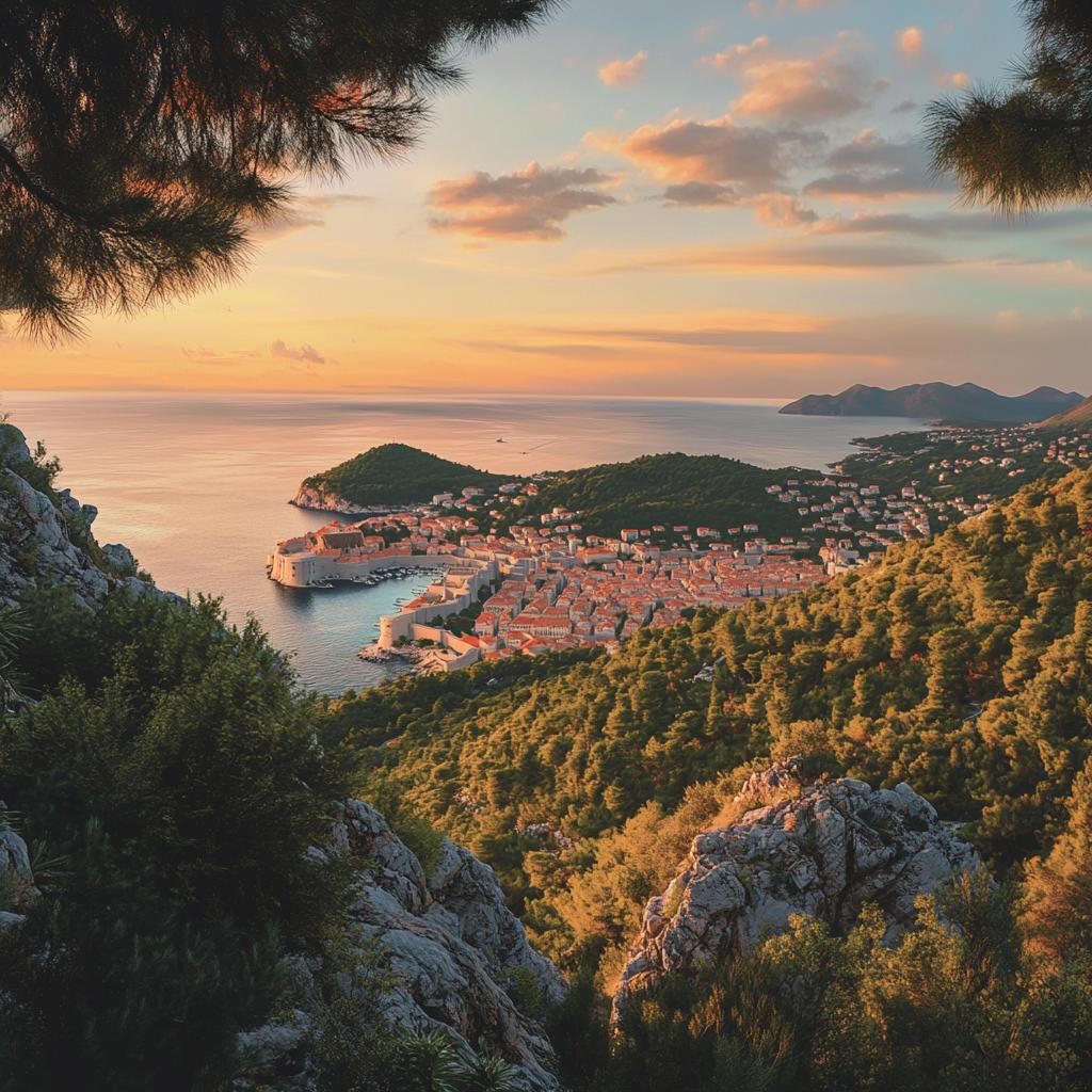 Dubrovnik City and Sea View from Mountains