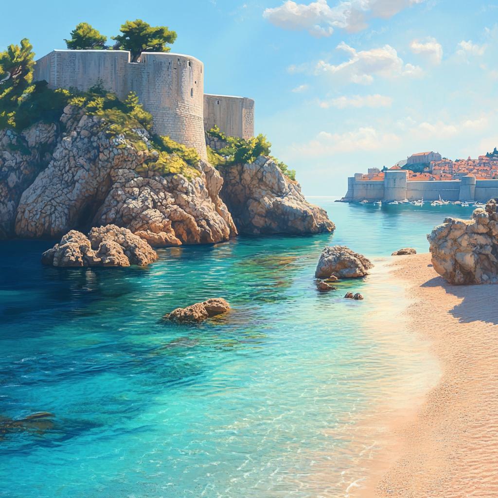 Dubrovnik Beach with Castle View
