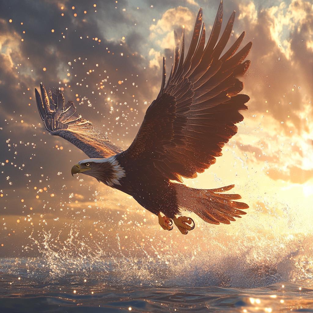 Eagle Flying Above Ocean Waves