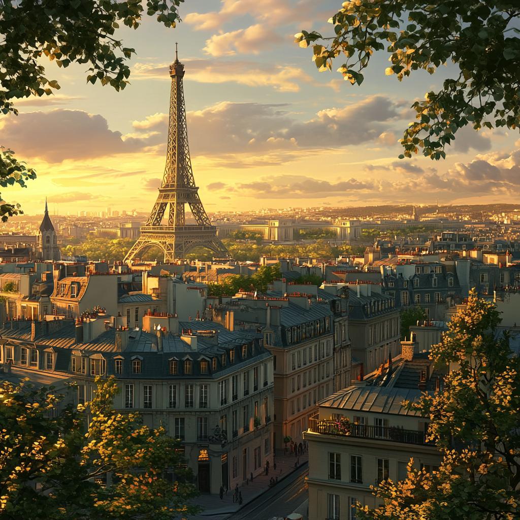 Eiffel Tower and Paris City at Sunset