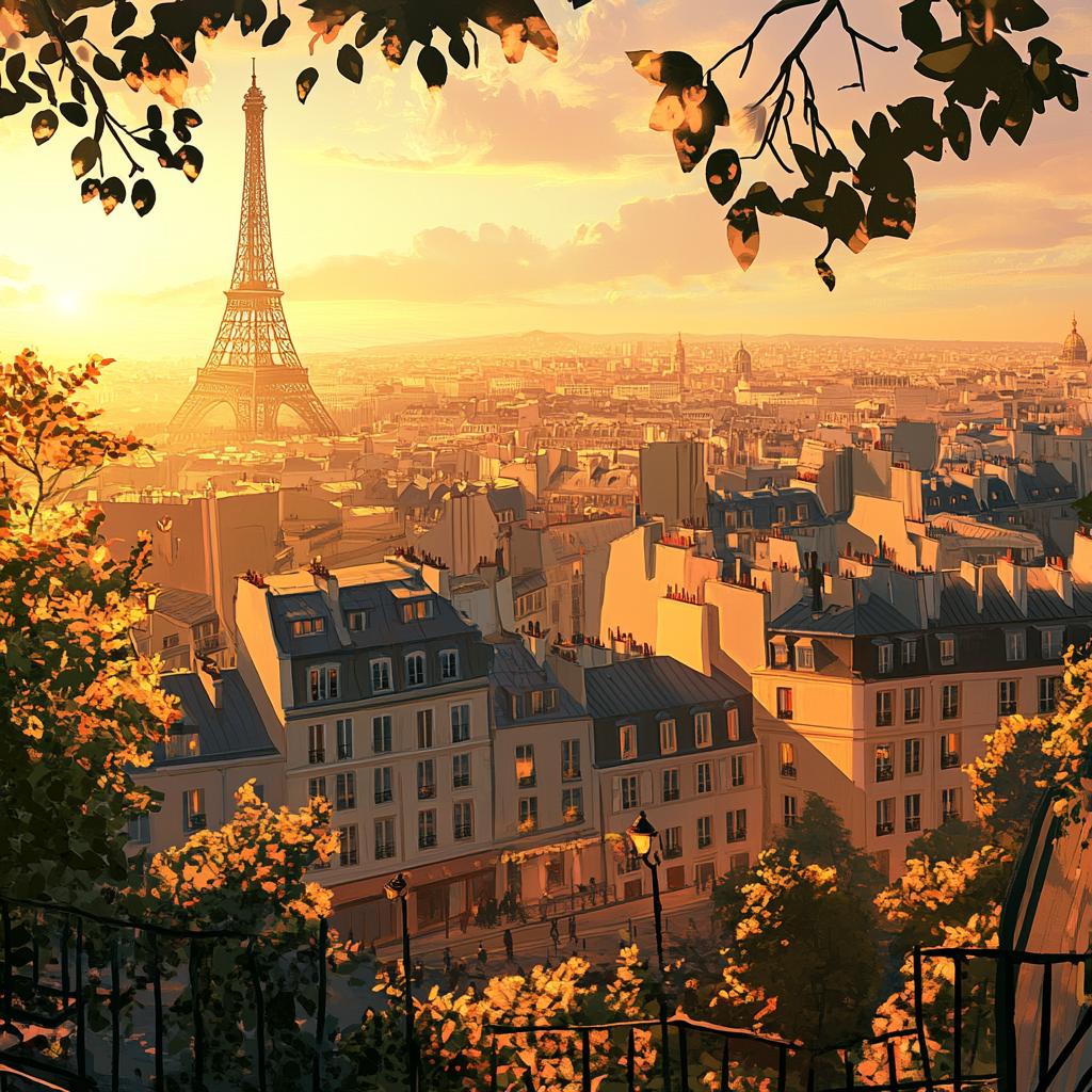 Eiffel Tower and Paris City at Sunrise