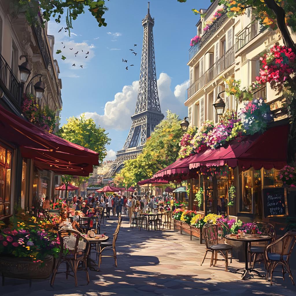 Eiffel Tower Street View with Restaurants