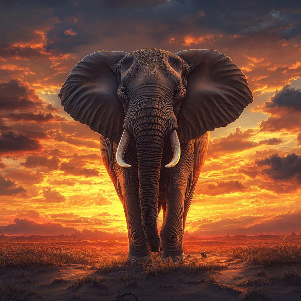 Elephant Portrait at Sunset