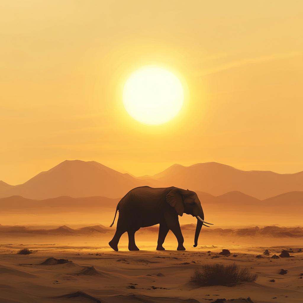 Elephant Silhouette in African Savannah at Sunset