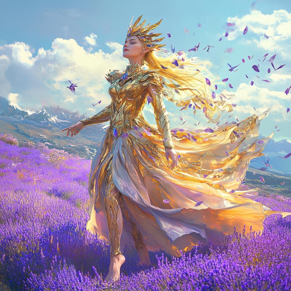 Elf Queen Walking Through Flower Field
