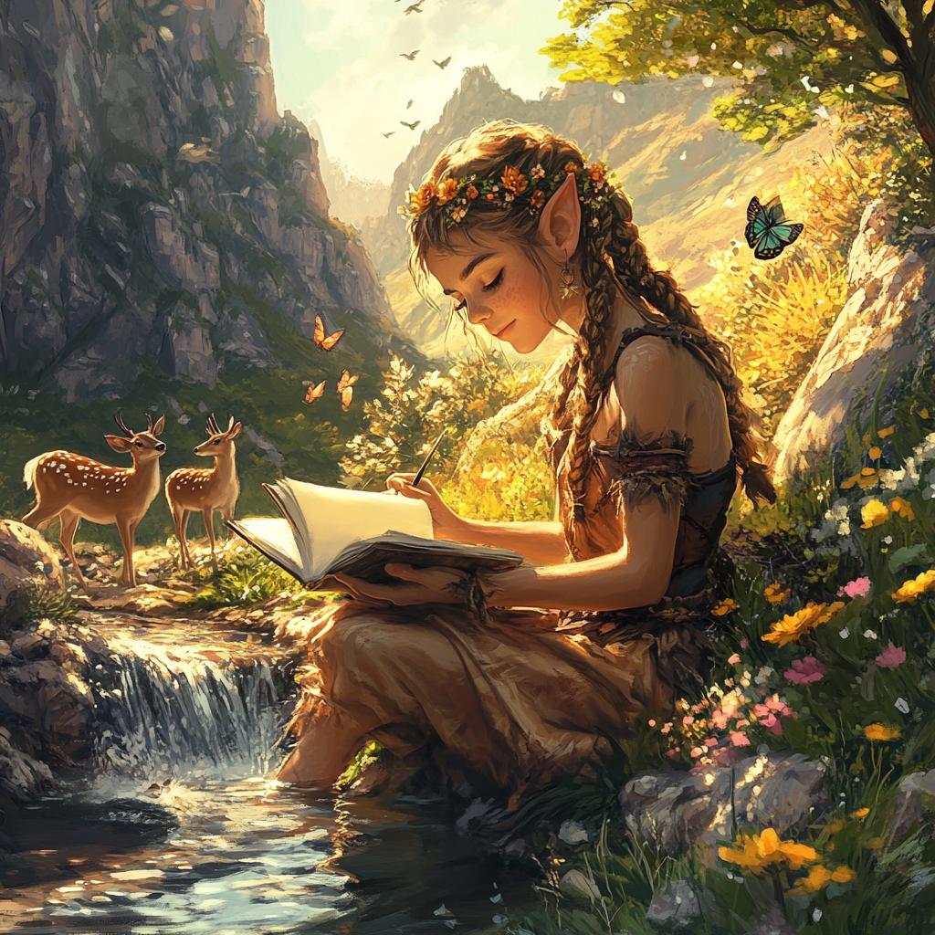 Young Elf Artist Painting with Deer