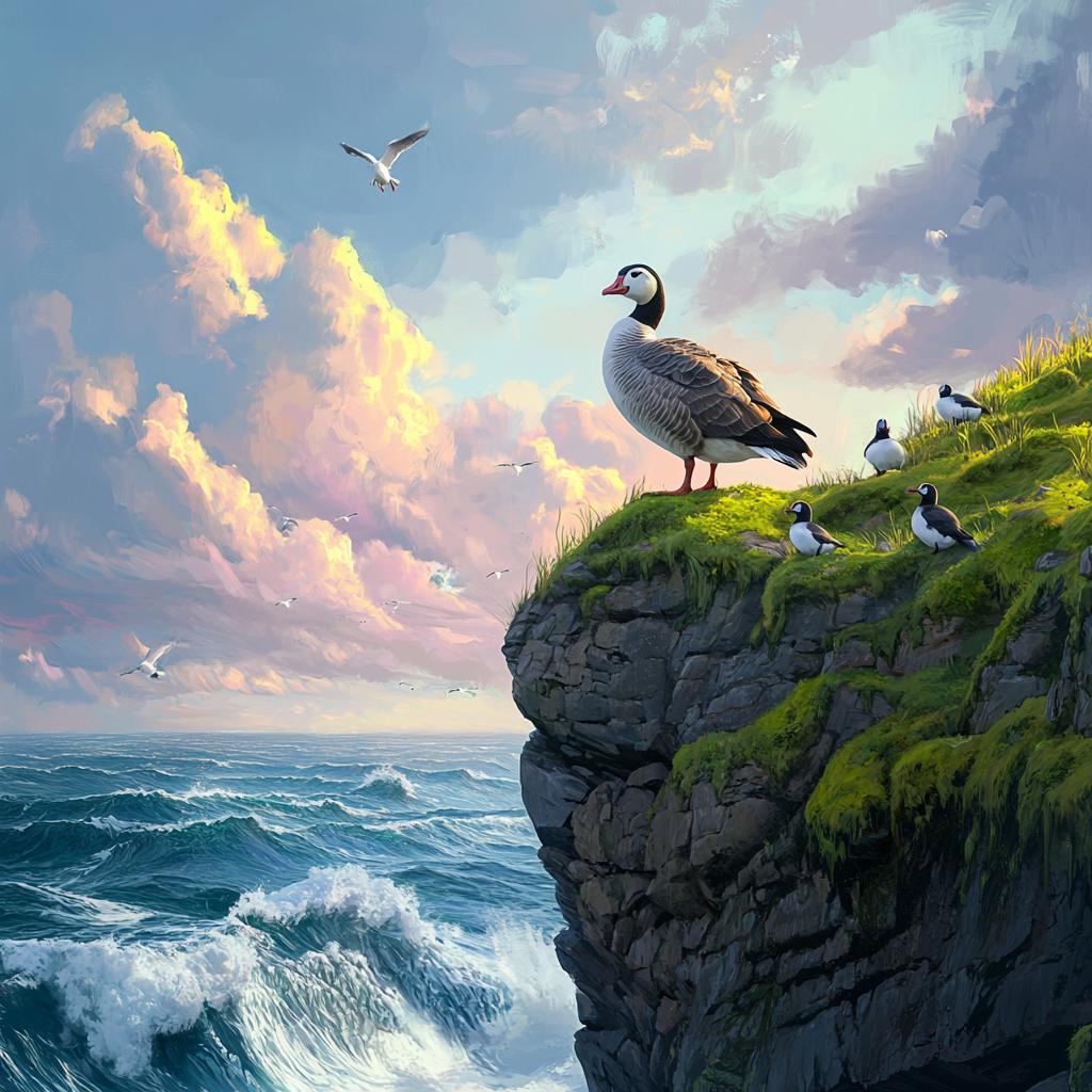 Emperor Goose on Cliff Overlooking Sea