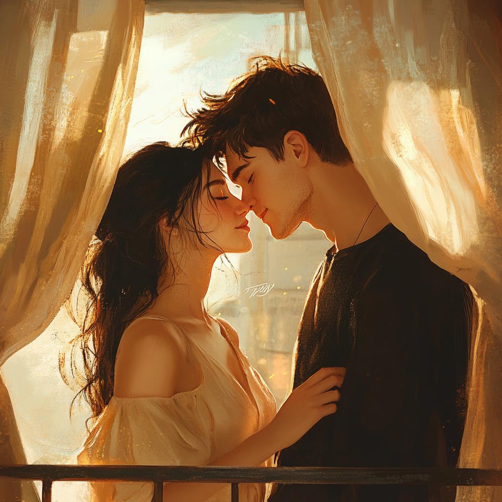 Romantic Couple About to Kiss on Balcony