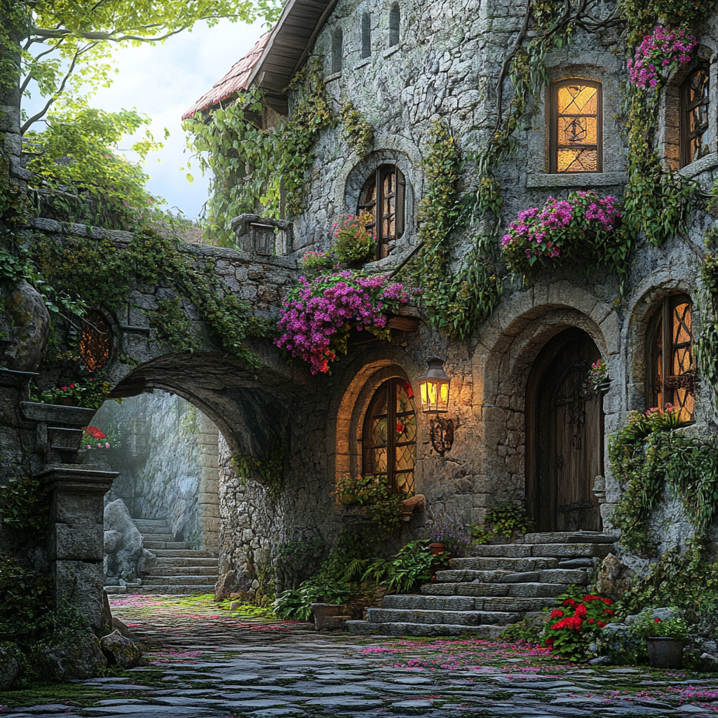 Medieval French House with Plants