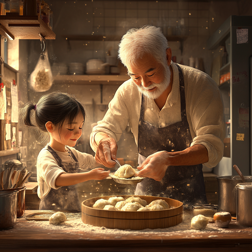 Grandpa Teaching Girl to Cook