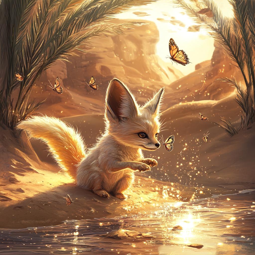 Fennec Fox Drinking at Sunrise