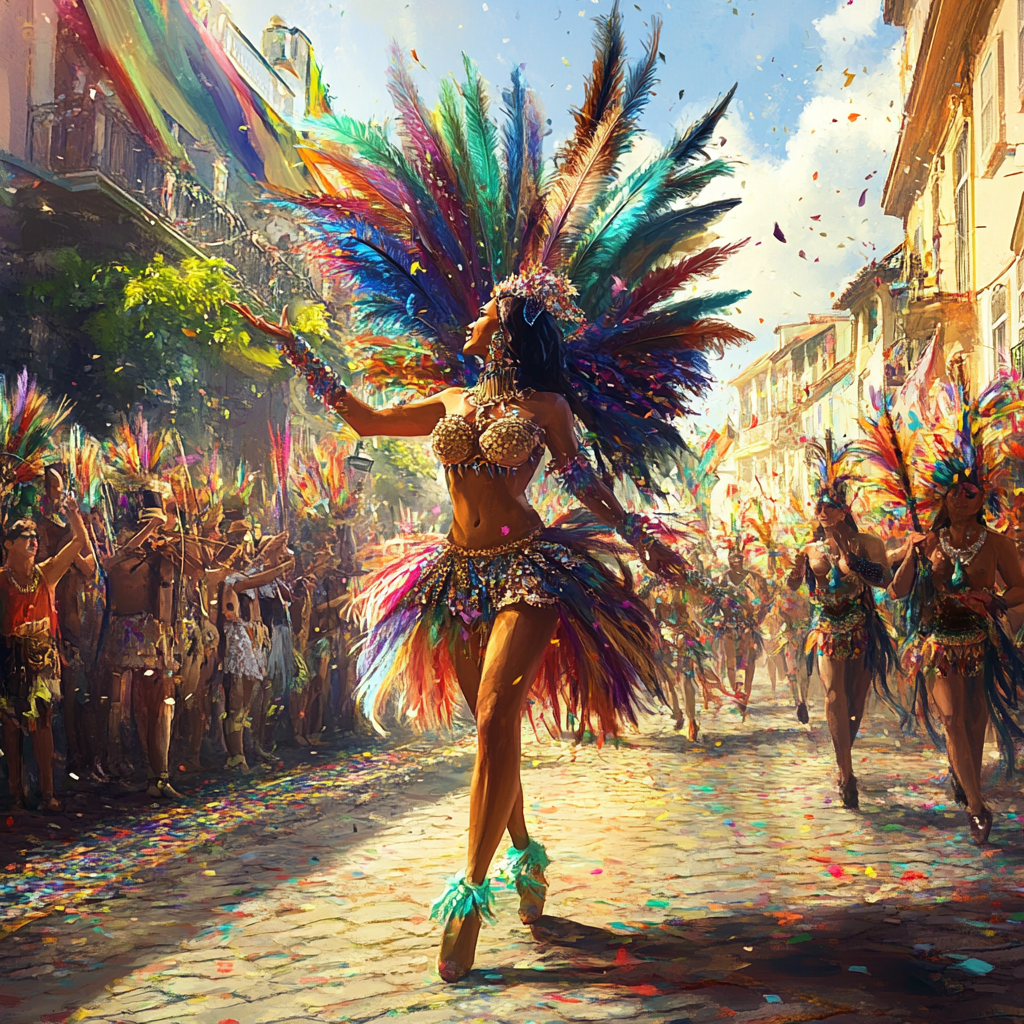 Rio Carnival Parade with Dancers and Confetti