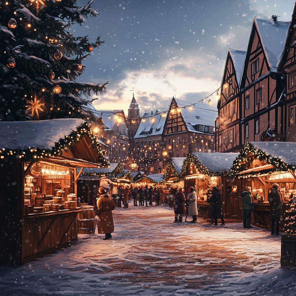 German Christmas Market with Little Houses