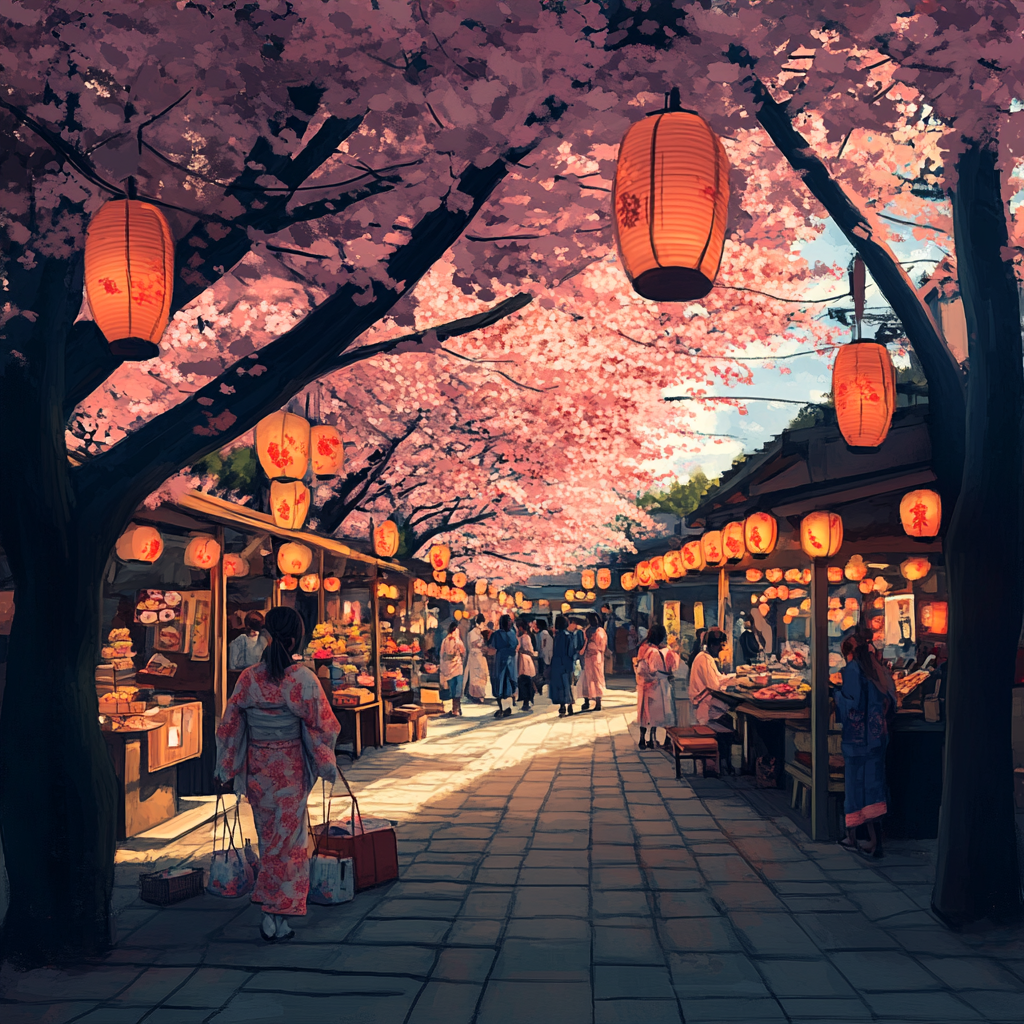 Chinese Market with Lanterns and Candles