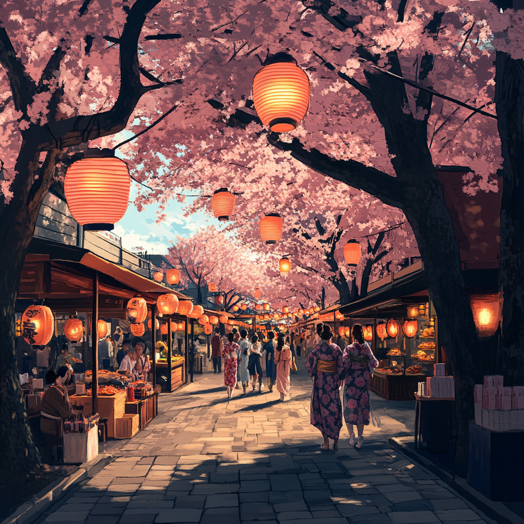 Chinese Market with Lanterns and Candles