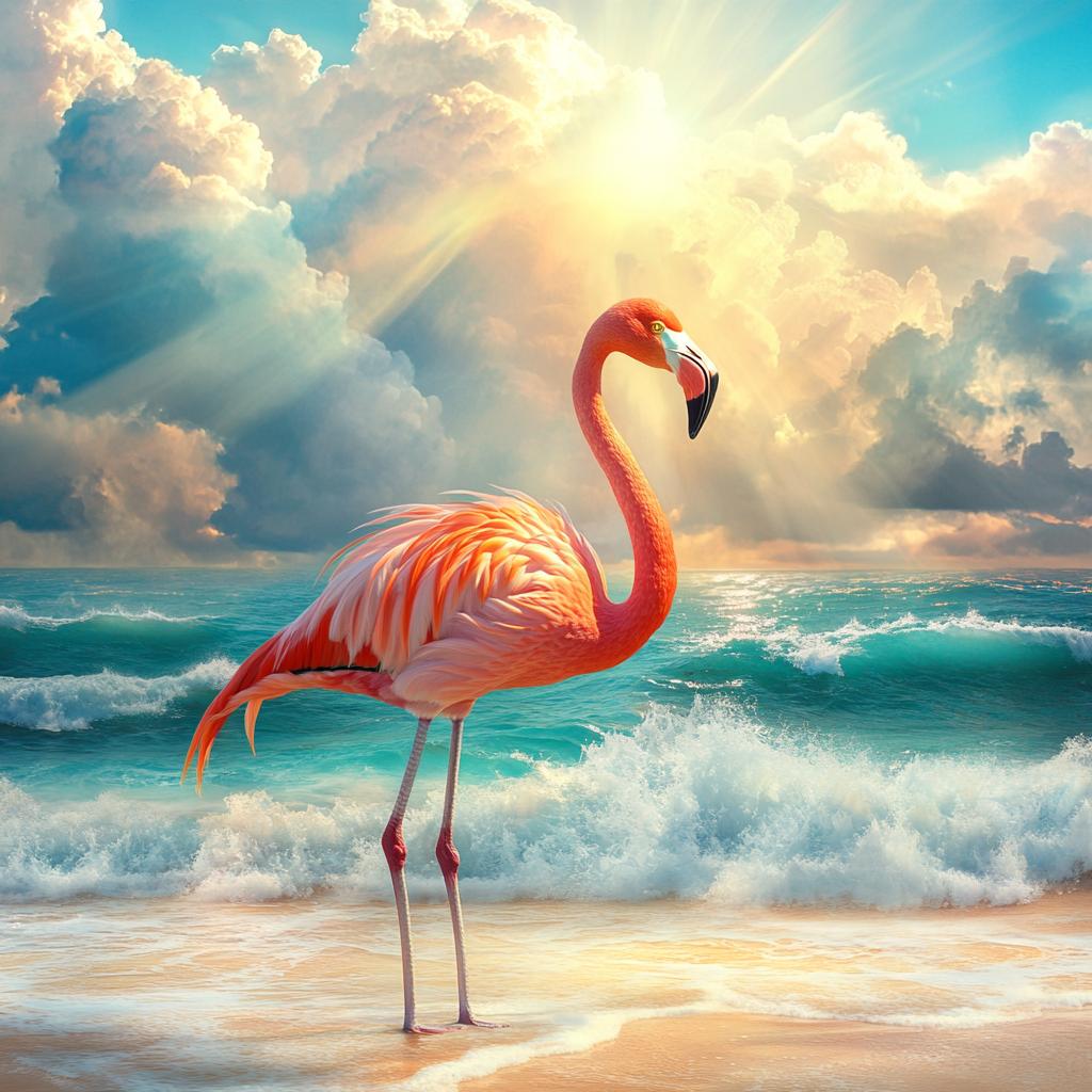 Flamingo Standing on Beach Shore
